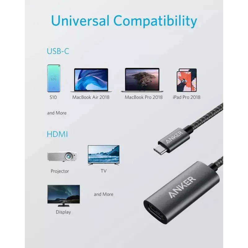 USB grafický adaptér Anker A83120A1 — USB 3.2 Gen 1, čierny/sivý, kábel 0,15 m