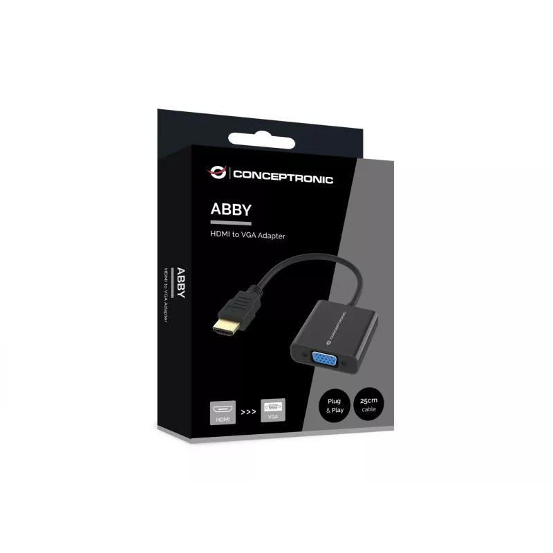 Conceptronic ABBY20B HDMI na VGA adaptér, 0,25 m, HDMI typ A (štandard), VGA (D-Sub), konektor samec, konektor samica, rovný