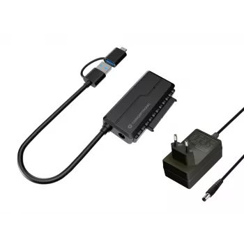 Conceptronic ABBY21B USB 3.0 SATA adaptér s napájacím zdrojom, 2,5 palca/3,5 palca SATA HDD/SSD, 2-in-1 USB-C/A kábel