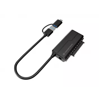 Conceptronic ABBY21B USB 3.0 SATA adaptér s napájacím zdrojom, 2,5 palca/3,5 palca SATA HDD/SSD, 2-in-1 USB-C/A kábel