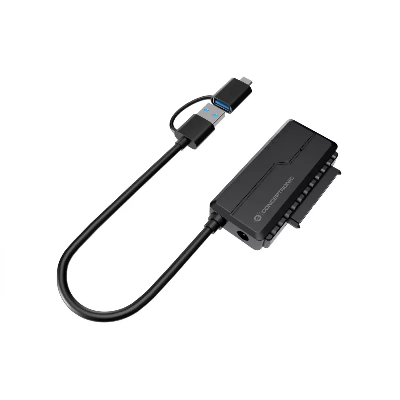 Conceptronic ABBY21B USB 3.0 SATA adaptér s napájacím zdrojom, 2,5 palca/3,5 palca SATA HDD/SSD, 2-in-1 USB-C/A kábel