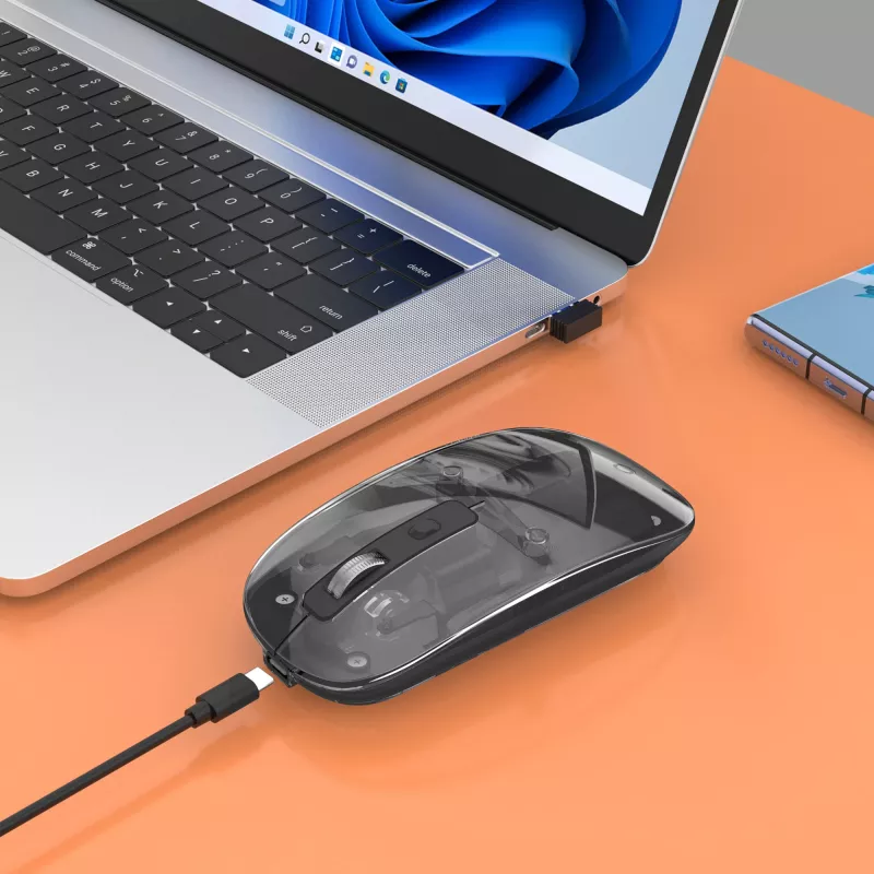 Bezdrôtová myš Manhattan Transparent nabíjateľná USB