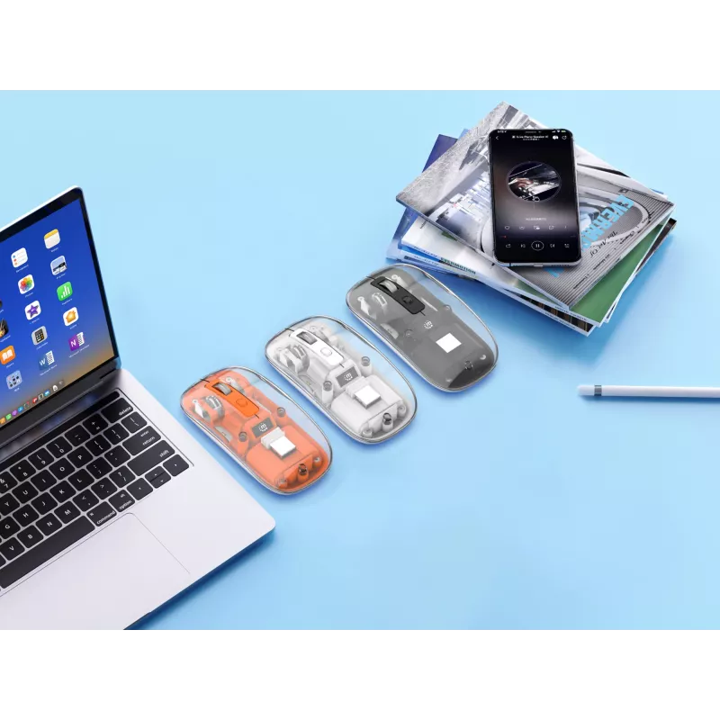 Manhattan Transparent nabíjateľná bezdrôtová USB myš