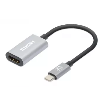 Manhattan USB-C na HDMI kábel, 4K@60Hz, 5 Gbit/s (USB 3.2 Gen1 aka USB 3.0), 11 cm, konektor samec na konektor samica, čierna/strieborná, trojročná záruka
