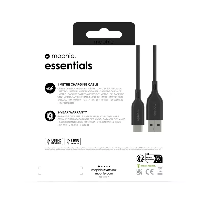Mophie Essentials nabíjací kábel | 1 m USB kábel USB 2.0 USB A na USB C čierny
