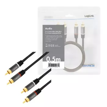 Audio kábel LogiLink CA1201 0,5 m 2 x RCA čierna
