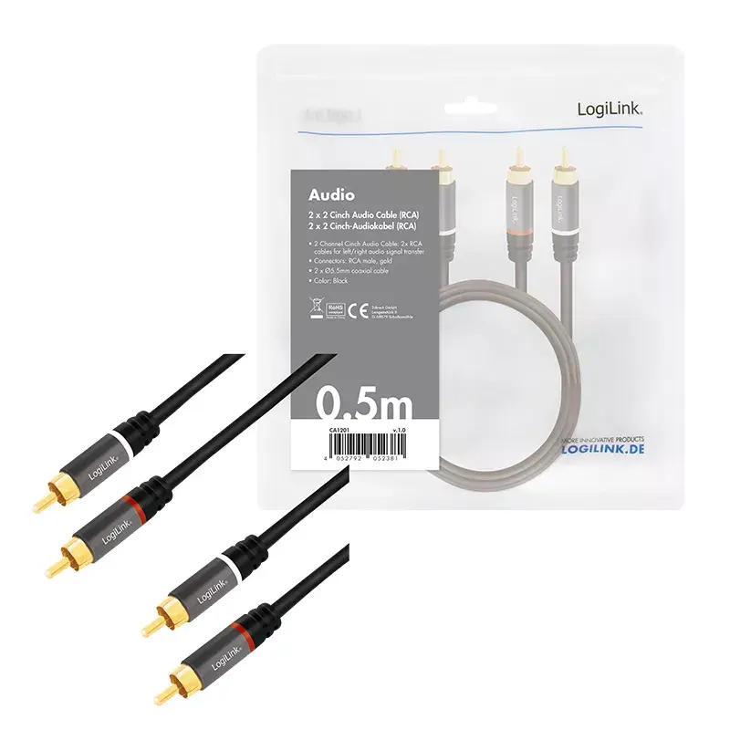 Audio kábel LogiLink CA1201 0,5 m 2 x RCA čierny