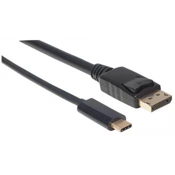 Manhattan USB-C na DisplayPort kábel, 4K@60Hz, 1 m, konektor samec na konektor samec, čierna, nie obojsmerný, trojročná záruka, zodpovedá CDP2DP1MBD