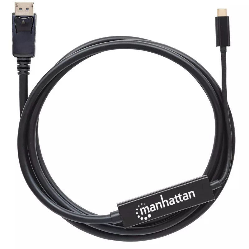 Manhattan USB-C na DisplayPort kábel, 4K@60Hz, 2 m, konektor samec na konektor samec, čierny, nie obojsmerný, trojročná záruka, porovnateľné s CDP2DP2MBD