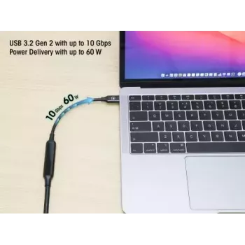USB-C kábel Manhattan 5m aktívny konektor samec na konektor samec 10 Gbit/s 3A čierny