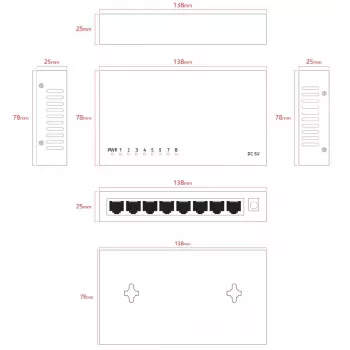 Neupravovaný switch Lanview LVN-DESK-8PORT-1G — 8-portový 1 Gbps Ethernet desktop switch