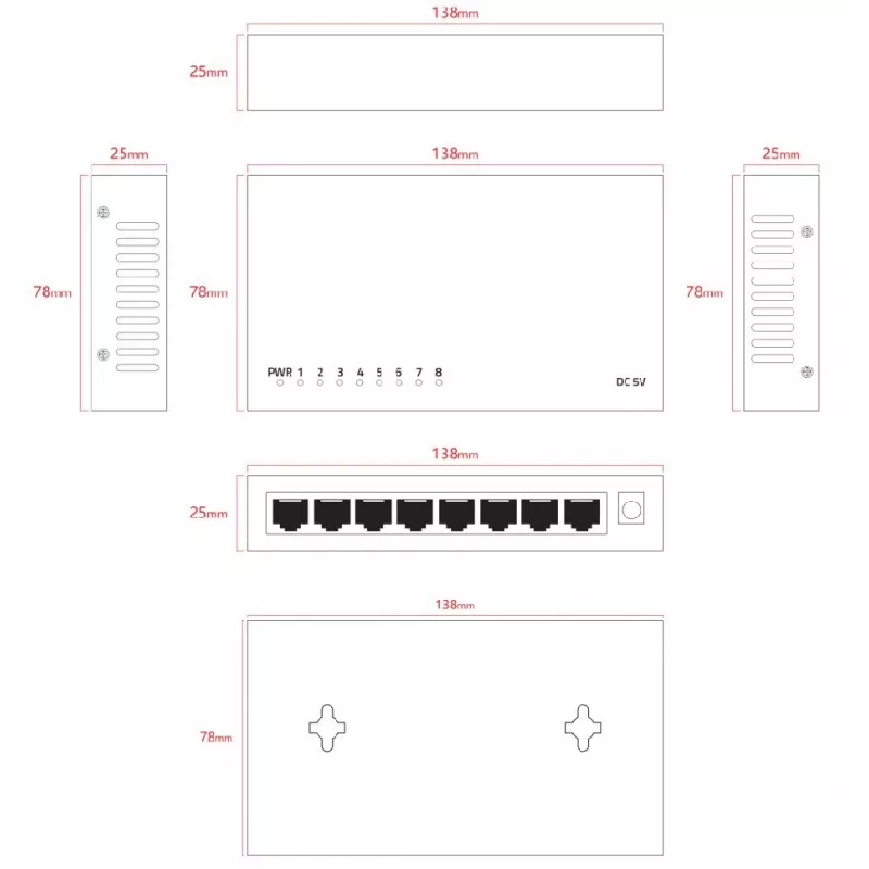 Neupravovaný switch Lanview LVN-DESK-8PORT-1G — 8-portový 1 Gbps Ethernet desktop switch