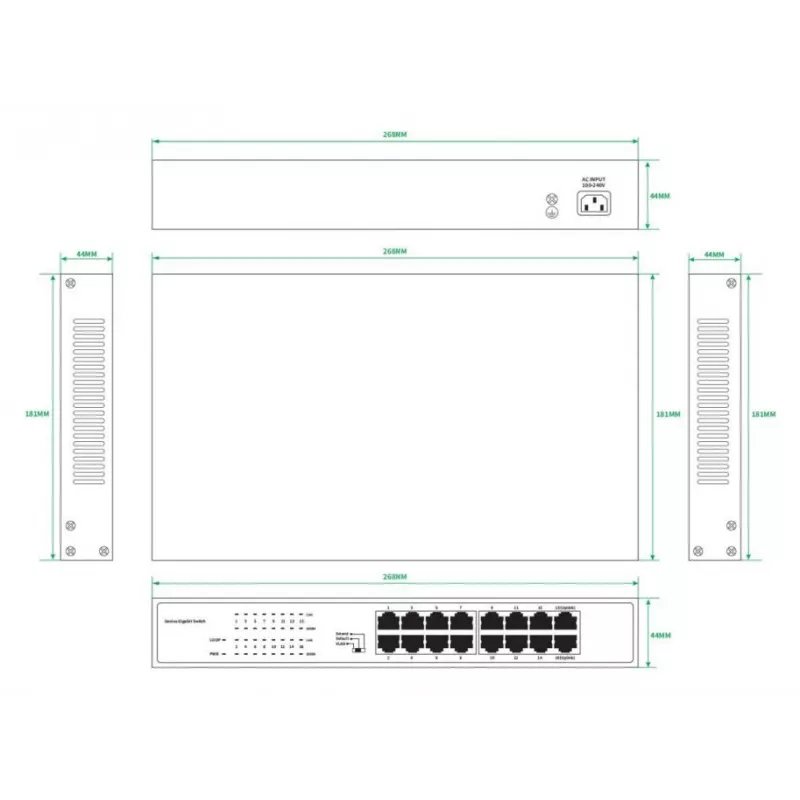 Neupravovaný switch Lanview LVN-1U-16PORT-1G 16-portový 1 Gbit/s Ethernet, montáž do racku 1U