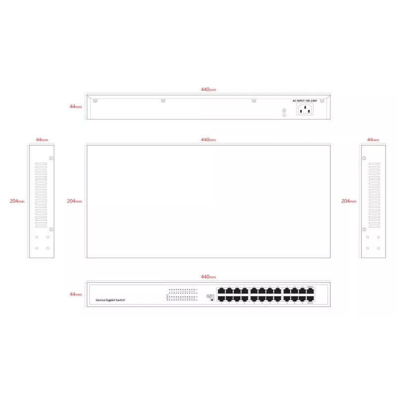 Neupravovaný switch Lanview LVN-1UMOUNT-24PORT-1G 24-portový Gigabit Ethernet switch, 1U inštalácia