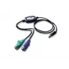 ATEN PS/2-na-USB adaptér, 0,9 m, 2x 6-pol Mini-DIN, USB A, konektor samec, konektor samica, čierny