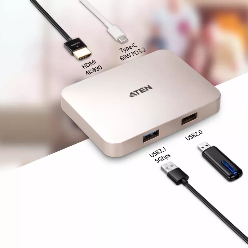 ATEN UH3235 USB-C 4K ultra mini dok s priechodným napájaním