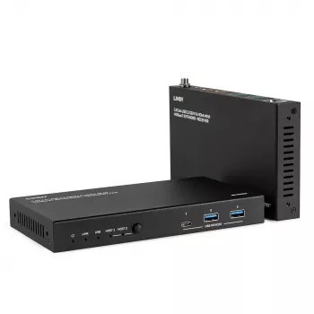 Sieťový vysielač a prijímač Lindy 100m Cat.6A 2 host USB 3.2 Gen 1 & HDMI 4K60