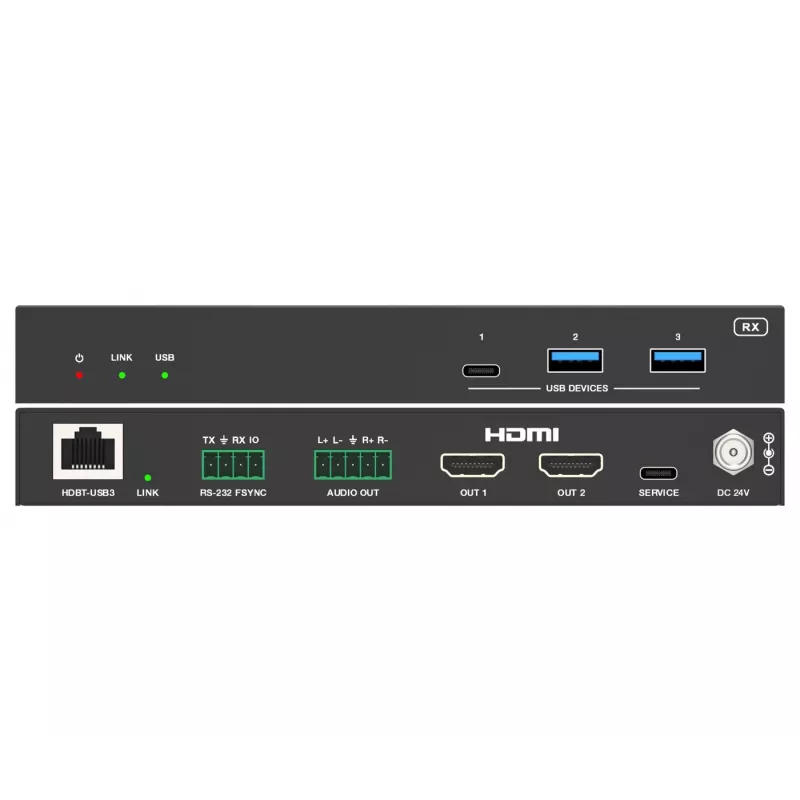 VivoLink VLUSBCEXT2X2 extender USB 3.2 Gen 1, 100 m, dvojitý vstup USB-C a video