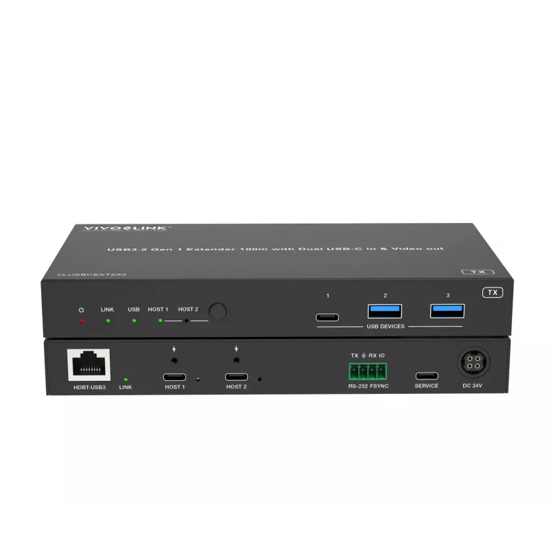 VivoLink VLUSBCEXT2X2 extender USB 3.2 Gen 1, 100 m, dvojitý vstup USB-C a video