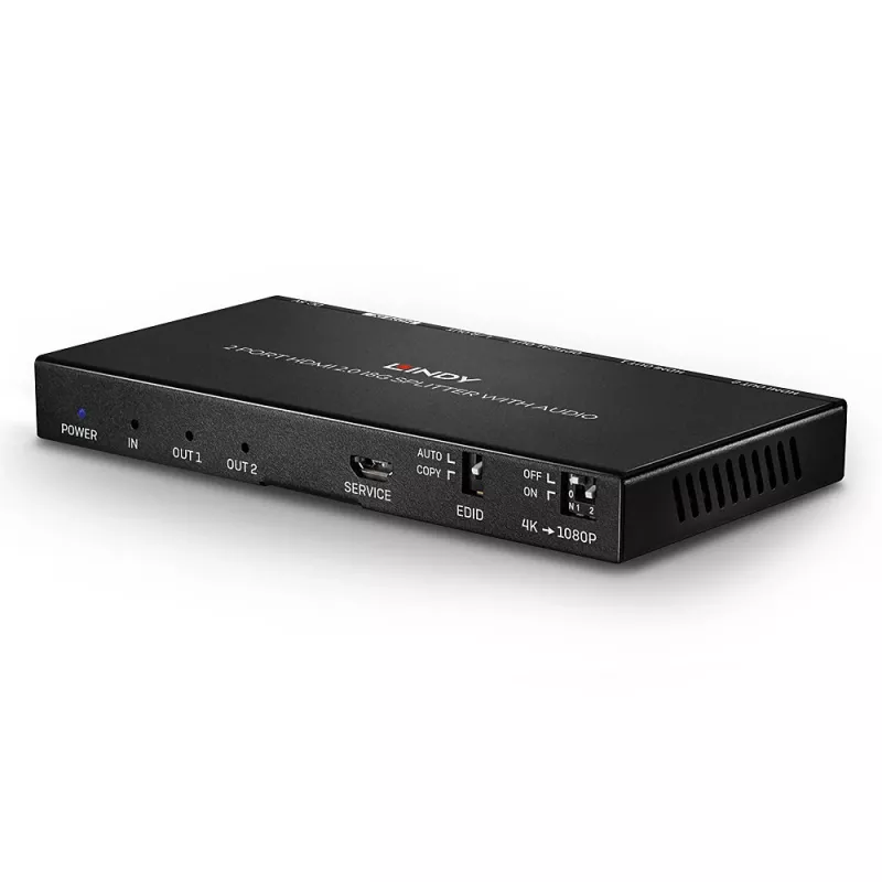 HDMI splitter Lindy 2-portový HDMI 18G splitter s audiom a downscalingom
