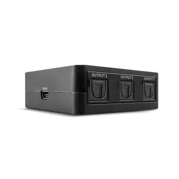 Lindy 3-portový optický (TosLink) audio splitter, čierna, 1x TosLink, 3x TosLink, konektor samec, konektor samec, CE, FCC, REACH