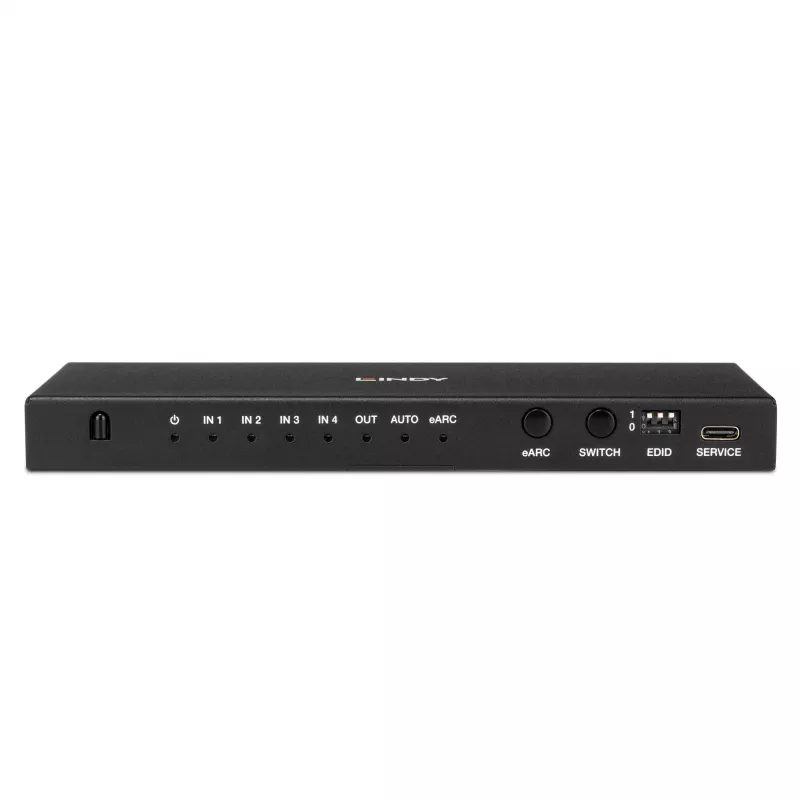 Lindy 4-portový HDMI 8K60 prepínač s eARC HDMI USB A USB C