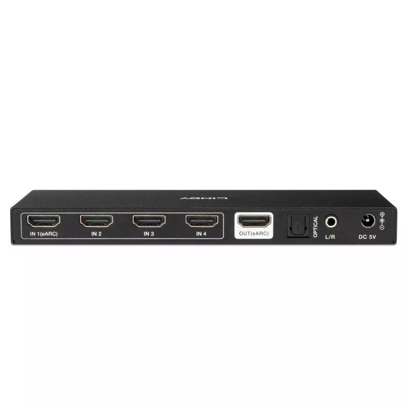 Lindy 4-portový HDMI 8K60 prepínač s eARC HDMI USB A USB C