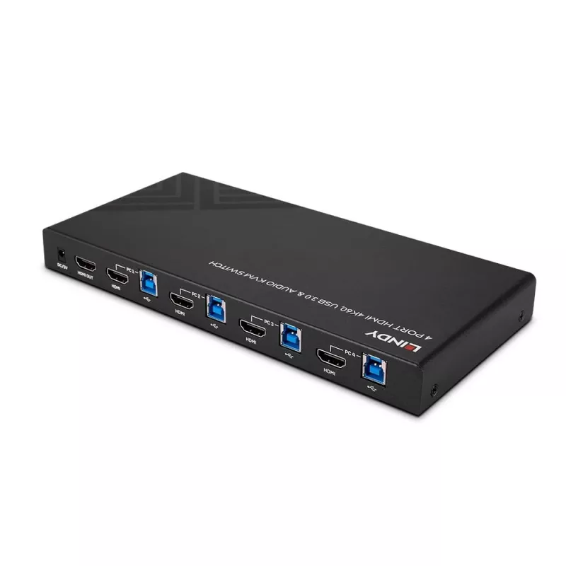 Lindy 4-portový HDMI 4K60, USB 3.0 a audio KVM switch