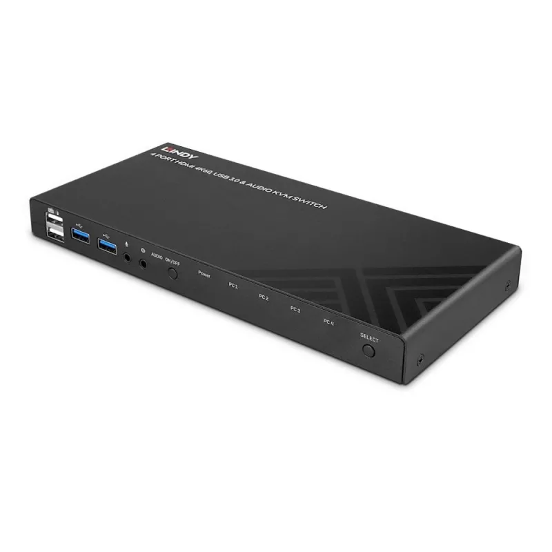 Lindy 4-portový HDMI 4K60, USB 3.0 a audio KVM switch
