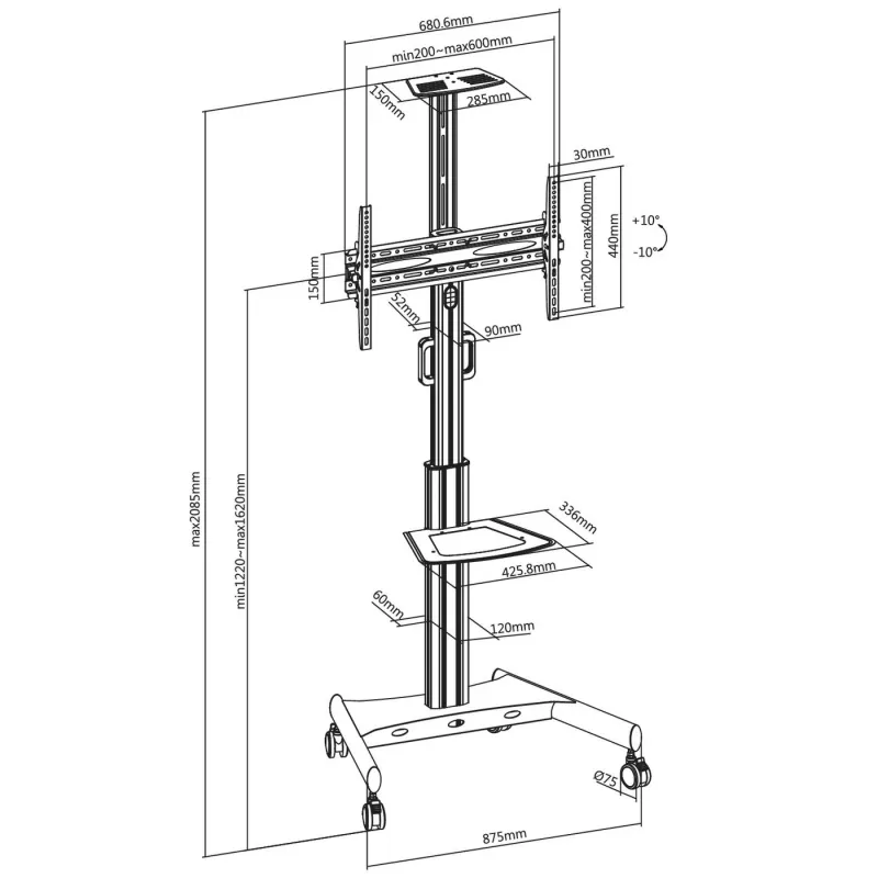 Vivolink VLFS3266C stojan/pojazdný vozík na TV 165,1 cm (65