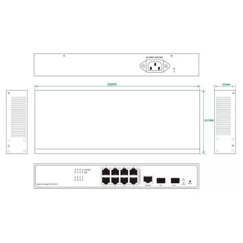 Sieťový switch Ernitec ELECTRA-M08-1GB-150W 8 portov 1 GB 150 W