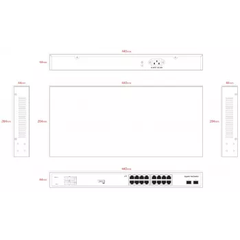 ERNITEC nemanaged PoE switch ELECTRA-U16-1GB 16 portov, 1 GbE Uplink, 285W Power Budget