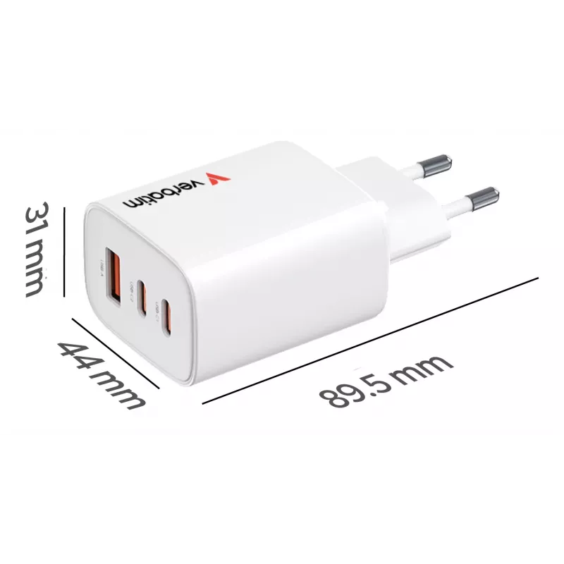 Verbatim Essentials GaN nabíjačka 65W EU konektor biela, interiér, AC, 20 V, biela