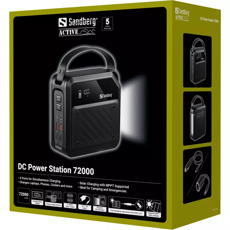 Prenosná DC powerstation SANDBERG Sandberg DC Power Station 72000 — LMFP 72 000 mAh, DC & USB-C vstup, čierna