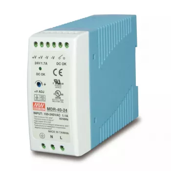 Napájací zdroj PLANET PWR-40-24, 40 W, 24 V výstup, 100–240 V AC vstup, pasívne chladenie, LED stav