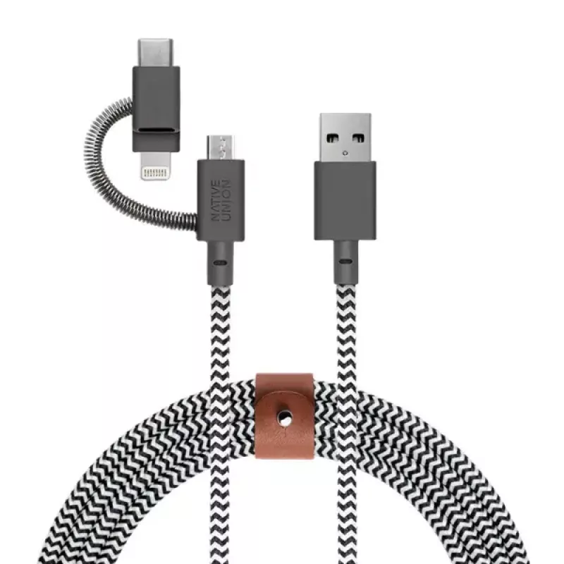 Dátový kábel USB 2.0 native union BELT-ULC-ZEB-NP 2 m USB A na USB‑C / Micro‑USB B / Lightning čierny biely