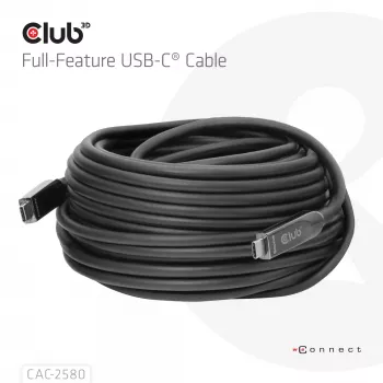 CLUB3D 15M Full-Feature USB-C® kábel / 49,21ft 8K60Hz 10Gbps 60W