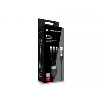 Conceptronic ETTA06B15C 3-in-1 100 W rýchlonabíjací dátový kábel 1,5 m, trojitý USB-C, USB 2.0, E-Mark