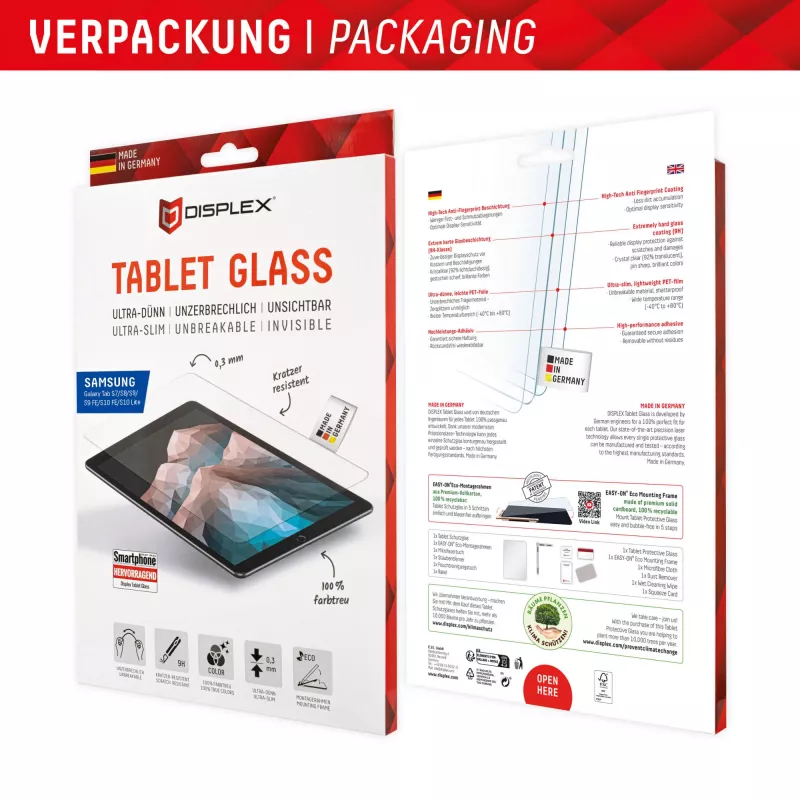 Displex Tablet Glass (9H) pre Samsung Galaxy Tab S7/S8/S9/S9 FE/S10 FE/S10 Lite, Eco montážny rám, nerozbitné