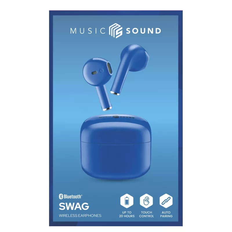 Music Sound SWAG Wireless Earphones – bezdrôtové Bluetooth slúchadlá, kapsulový tvar, tyrkysové