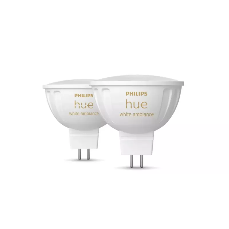 Philips Hue White Ambiance MR16 inteligentné LED bodové svietidlo, GU5,3, 12V, 5,1 W, 400 lm, stmievateľné, 2 ks