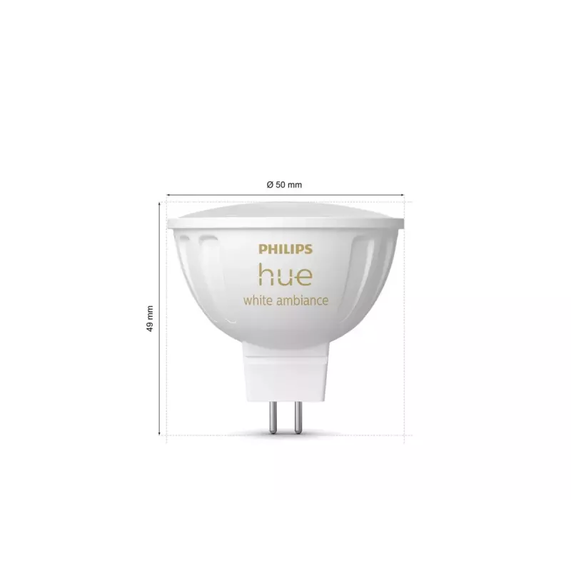 Philips Hue White Ambiance MR16 inteligentné LED bodové svietidlo, GU5,3, 12V, 5,1 W, 400 lm, stmievateľné, 2 ks
