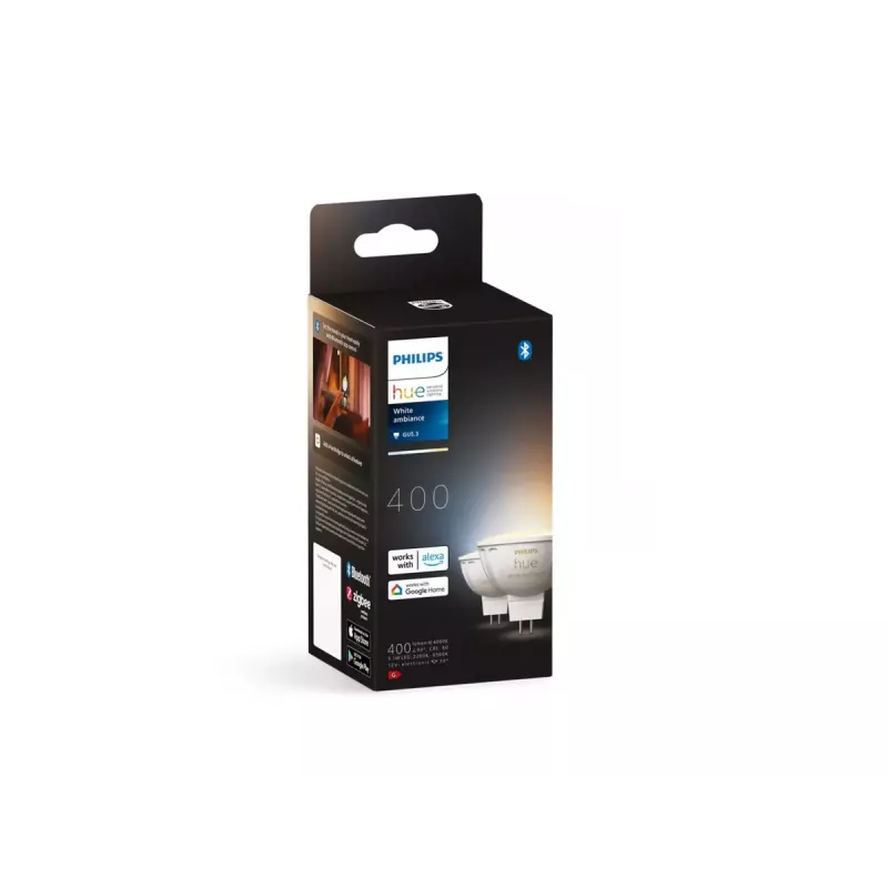 Philips Hue White Ambiance MR16 inteligentné LED bodové svietidlo, GU5,3, 12V, 5,1 W, 400 lm, stmievateľné, 2 ks