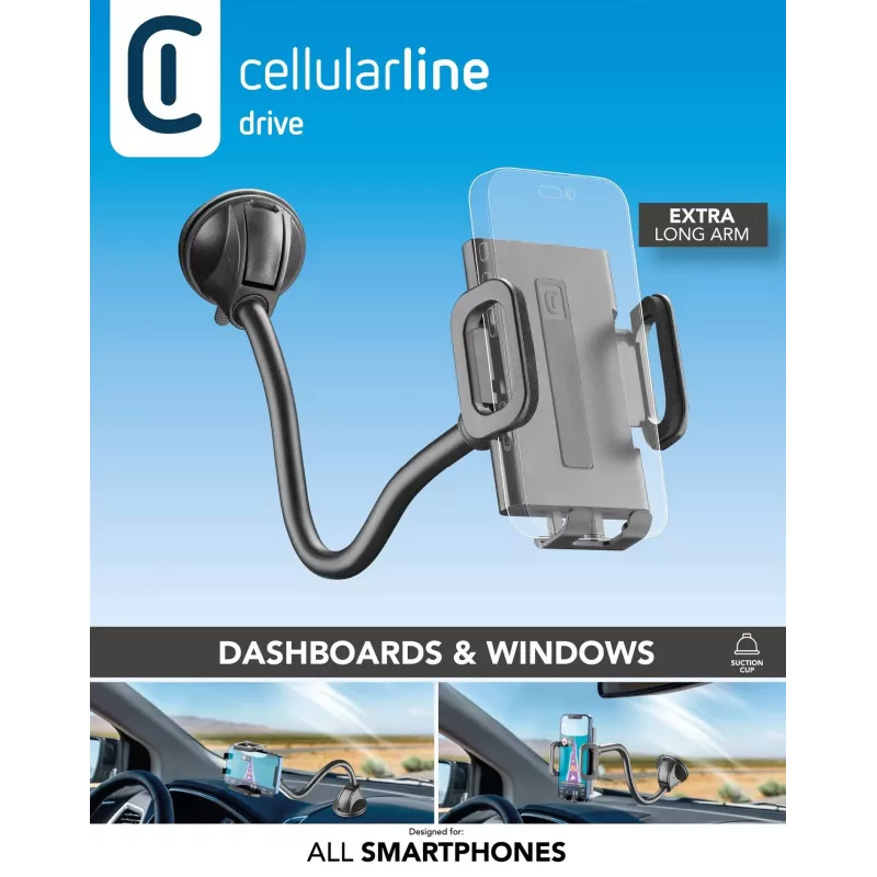 Sourcing Cellularline Hug Flexi XL univerzálny pasívny držiak s prísavkou pre mobilné telefóny, čierna/sivá