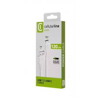 Napájací kábel Cellularline 120 cm USB-C USB-A konektor samec biely