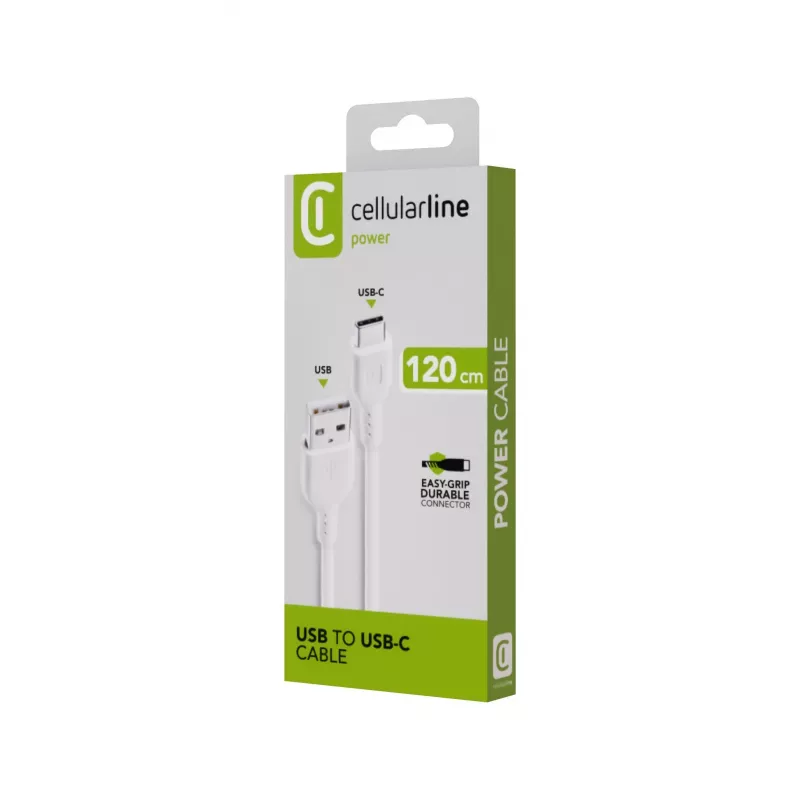 Napájací kábel Cellularline 120 cm USB-C USB-A konektor samec biely