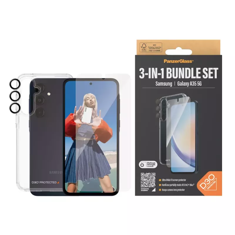 PanzerGlass ® 3-in-1 ochranný balík Samsung Galaxy A35 5G | Ultra-Wide Fit s EasyAligner
