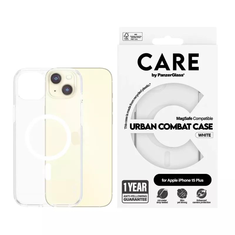 PanzerGlass CARE™ by ® Urban Combat puzdro transparentné s bielym MagSafe iPhone 15 Plus