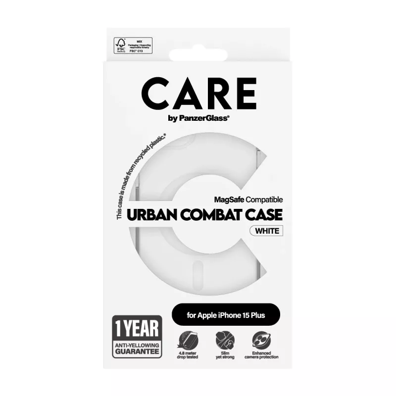 PanzerGlass CARE™ by ® Urban Combat puzdro transparentné s bielym MagSafe iPhone 15 Plus
