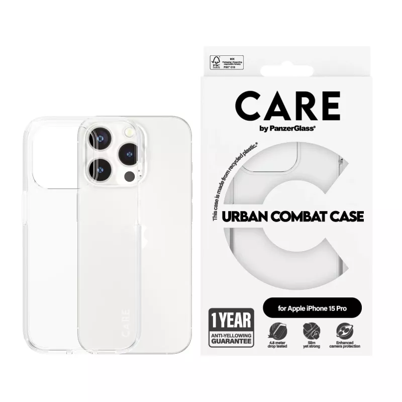 Puzdro PanzerGlass iPhone 15 Pro transparentné Urban Combat Clear Frame